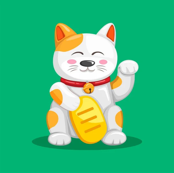 Chanceux Chat Aka Maneki Neko Asiatique Traditionnel Mascotte Dans Dessin — Image vectorielle