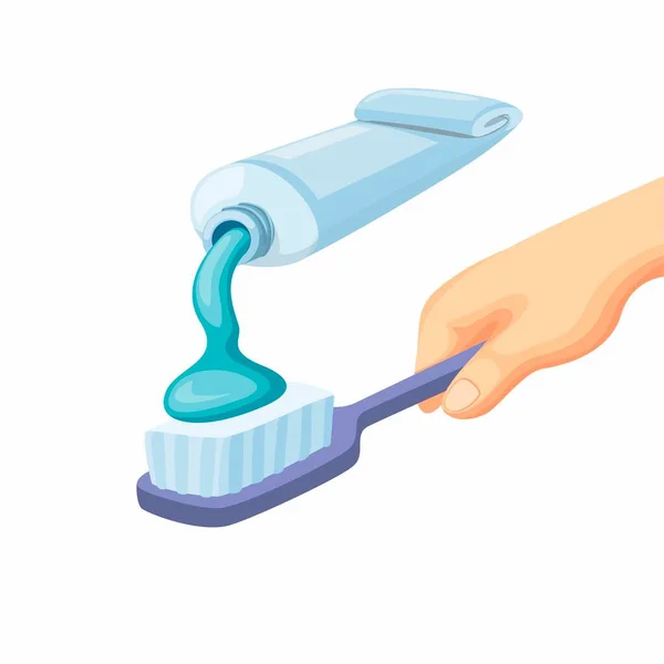 Dentifrice Sur Brosse Dents Portée Main Nettoyage Des Dents Soins — Image vectorielle