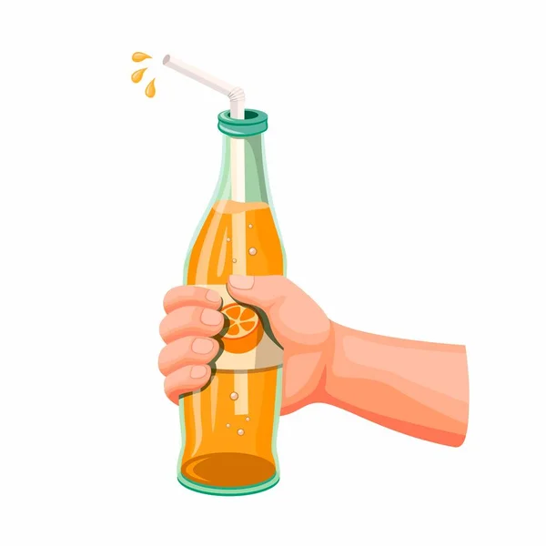 Orange Drink Glass Bottle Hand Holding Softdrink Soda Orange Various — 스톡 벡터