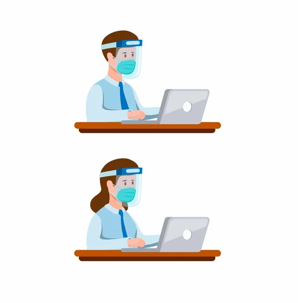 Man Women Office Worker Wearing Face Shield Mask New Normal — Stockový vektor