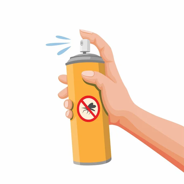 Hand Vasthouden Pest Control Spray Muggenwerend Aërosol Blik Concept Cartoon — Stockvector