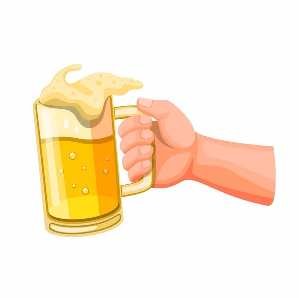 Hand Holding Beer Glass Mug Toast Cheer Symbol Cartoon Illustration — Stock Vector