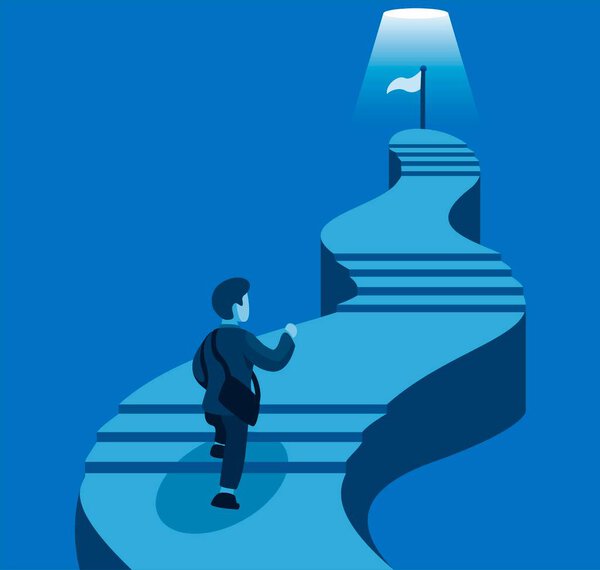 Business Man Climbing Stair Goal Business Career Development Cartoon Illustration Stock Illustration