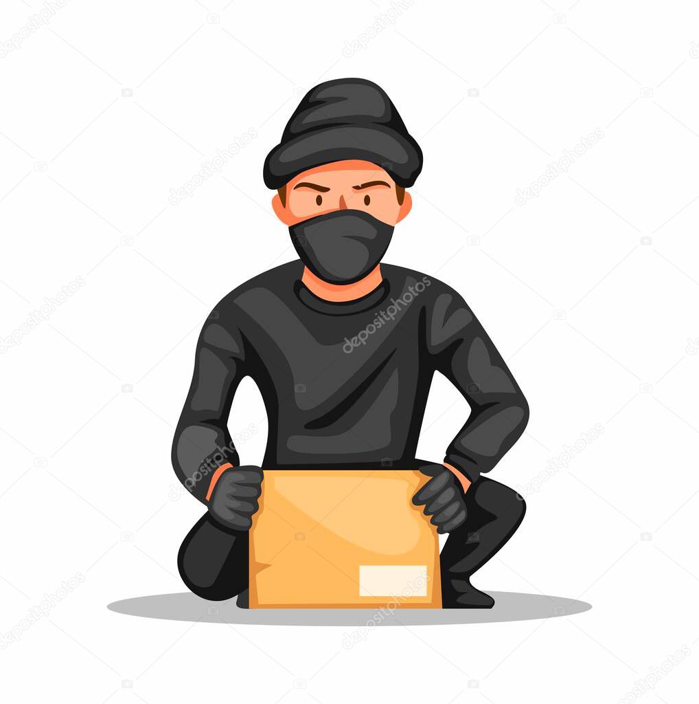 thief crime parcel box. man stealing package online shop package customer in home character concept in cartoon illustration vector
