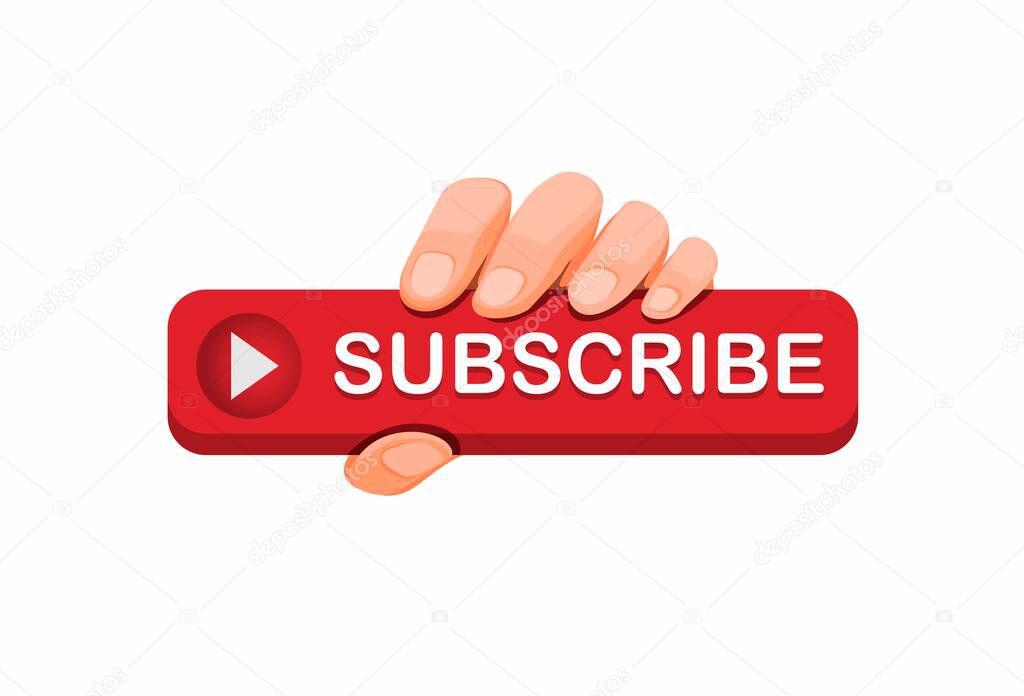 hand grab subscribe button icon for online video streaming channel concept in cartoon illustration vector isolated in white background