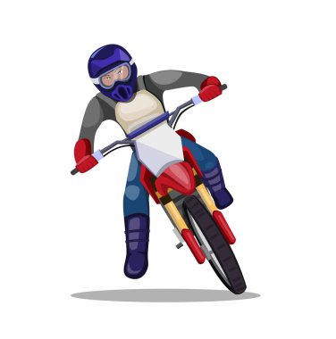 man riding motocross dirt bike, racer motorbike trail cornering in cartoon flat illustration vector isolated in white background clipart