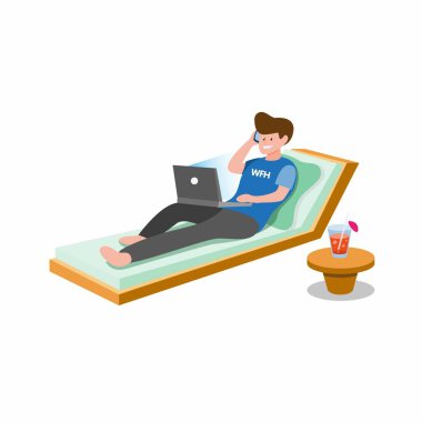 Evden işçiye çalışmak, serbest çalışan ya da öğrenci Corona virüsü enfeksiyonunu önlemeye çalışmak beyaz arka planda izole edilmiş düz illüstrasyon vektörü