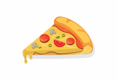Beyaz arkaplanda izole edilmiş tek dilim İtalyan pizza çizgi film düz çizim vektörü