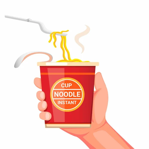 Hand Houden Noodle Instant Cup Met Plastic Vork Klaar Eten — Stockvector