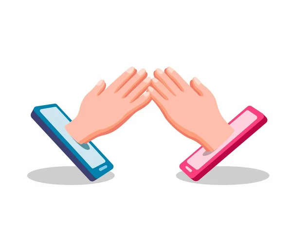 Hand Skaka Hand Från Smartphone Symbol Människor Förlåta Varandra Sociala — Stock vektor