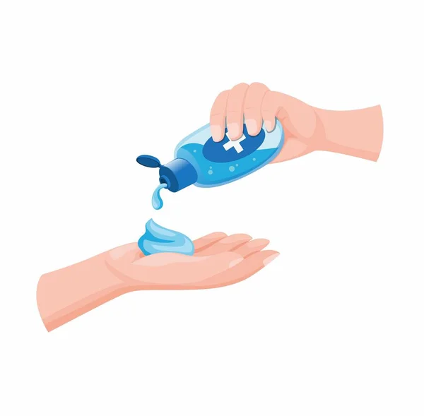 Människor Hand Med Hjälp Handdesinfektionsmedel Produkt Tvätta Hand Med Antibakteriella — Stock vektor