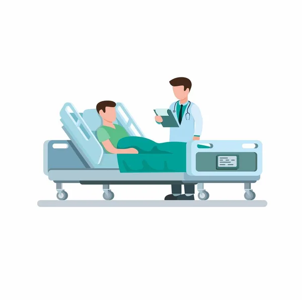 Médecin Visitant Patient Explique Diagnostic Maladie Dans Dessin Animé Vecteur — Image vectorielle