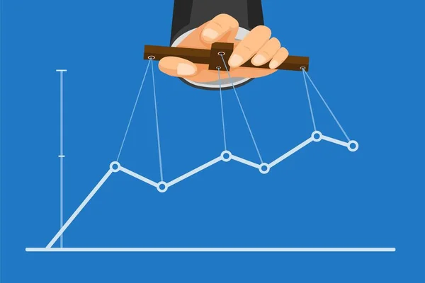 Mão Com Vara Segurando Com Corda Fantoche Mestre Controlando Gráfico — Vetor de Stock