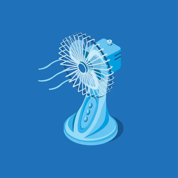 Ventilador Escritorio Eléctrico Vector Ilustración Isométrica Aislado Fondo Azul — Vector de stock