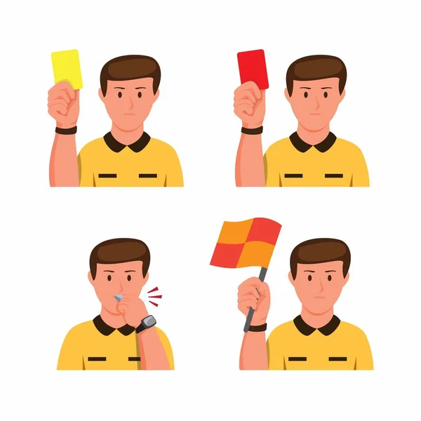 Soccer Arbitre Icône Collection Geste Mis Dessin Animé Plat Illustration — Image vectorielle
