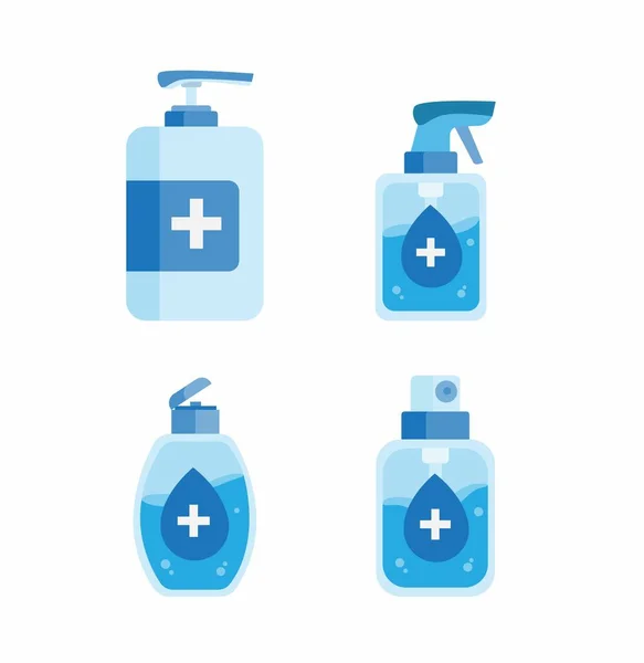 Desinfectante Mano Producto Botella Icono Conjunto Desinfección Gel Antibacteriano Símbolo — Vector de stock