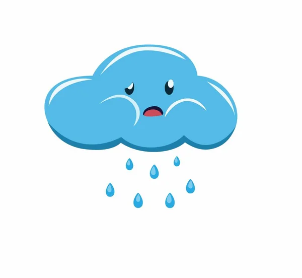 Cloud Cry Make Rain Cloud Emoticon Sad Cartoon Flat Illustration - Stok Vektor