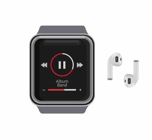 Smartwatch Musikplayer Mit Drahtlosem Kopfhörer Realistische Attrappe Vorlage Illustration Editierbare — Stockvektor