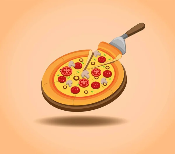 Heerlijke Pizza Houten Tafel Pan Klaar Eten Pizza Menu Promotie — Stockvector