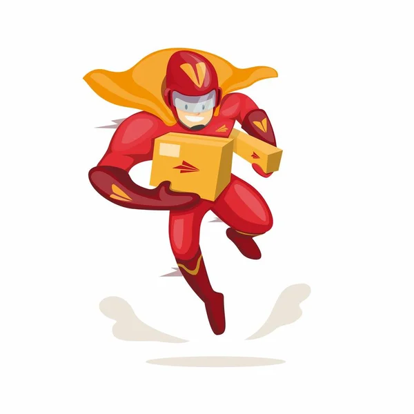 Karakter Dari Maskot Superhero Membawa Paket Untuk Kurir Perusahaan Pengiriman Grafik Vektor