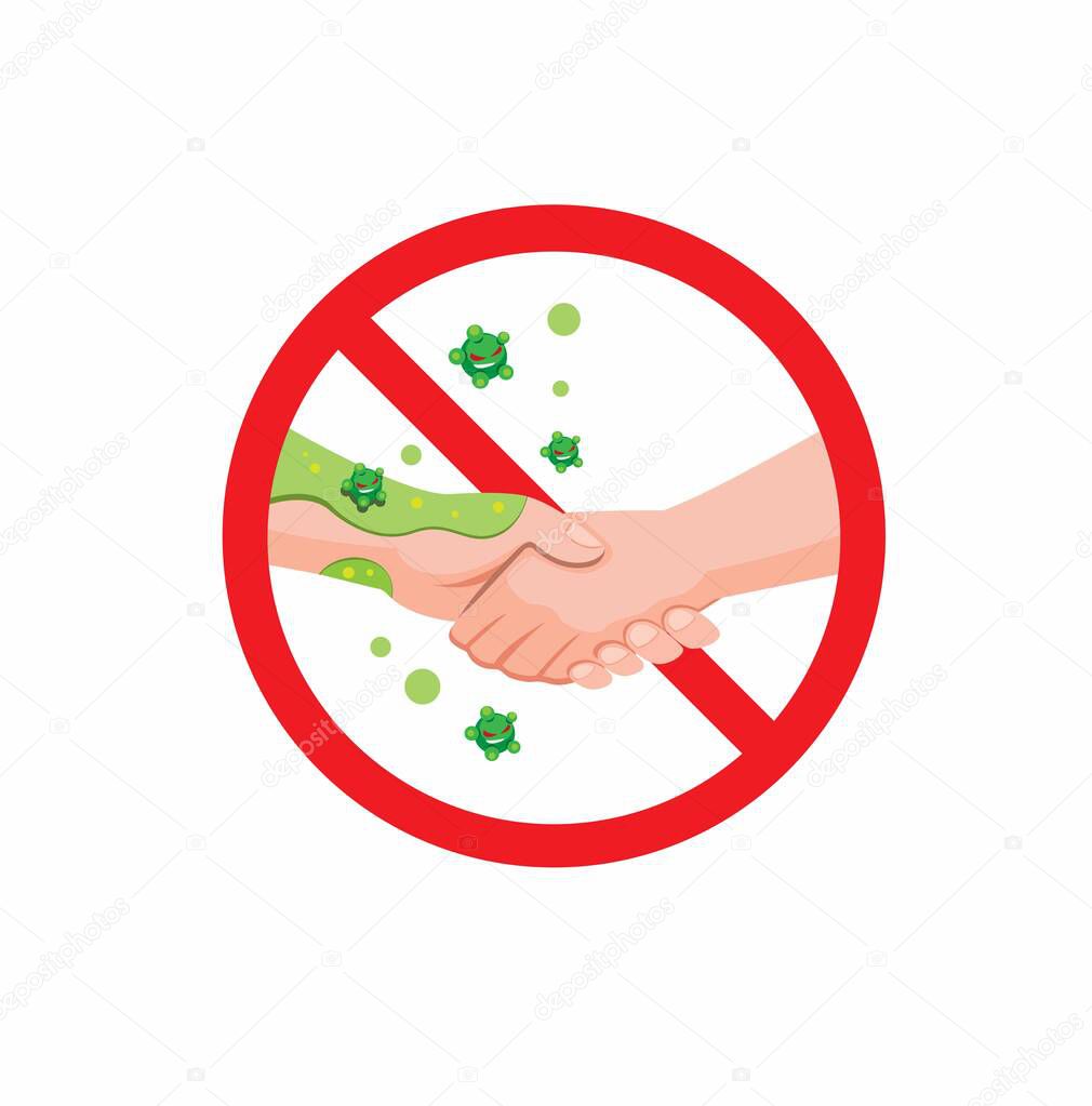 no handshake prevention disease transmition. stop physical contact avoid infection from virus cartoon flat illustration vector isolated in white