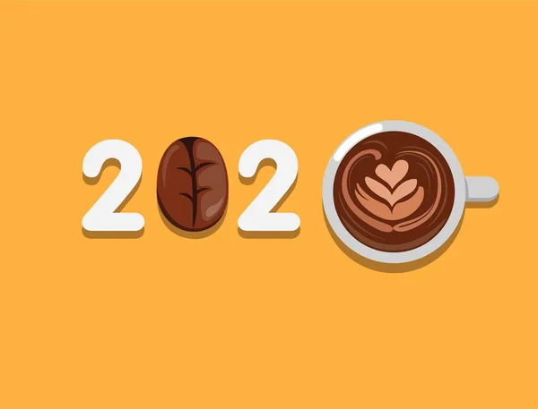 2020 Hälsning Typografi Med Kaffe Symbol Café Tema Logotyp Lämplig — Stock vektor