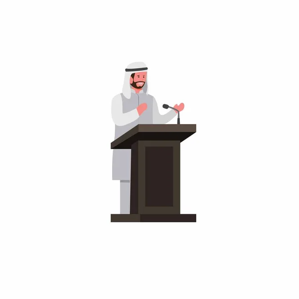 Arabian Man Speech Podium Presentation Business Meeting Conference Cartoon Flat — Stock Vector