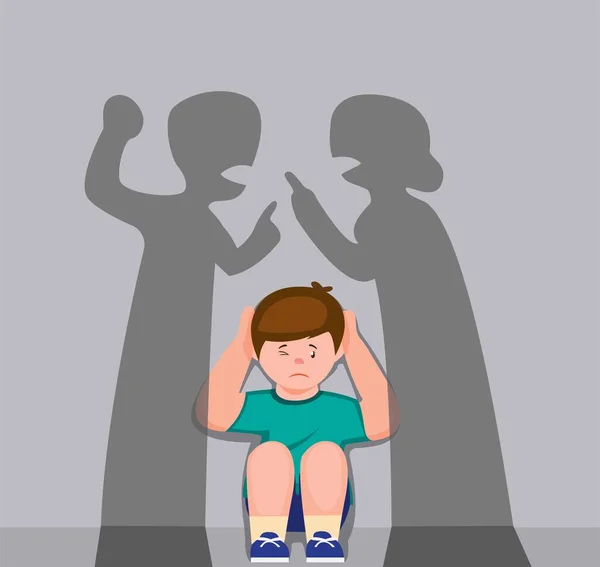 Little Boy Close Ear Shadow Sillhouette Parent Fight Upset Tired — Stock Vector
