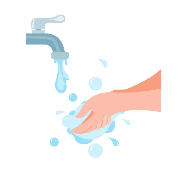 Handtvätt Med Tvål Förhindra Sjukdom Från Bakterier Och Virus Tecknad — Stock vektor