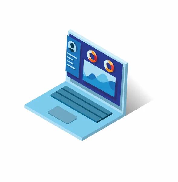 Finanza Analisi Mercato Laptop Con Grafico Grafico Stile Isometrico Illustrazione — Vettoriale Stock