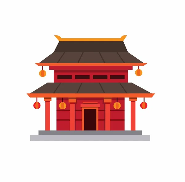 Rode Chinese Pagode Huis Icoon Traditionele Oosterse Cultuur Symbool Platte — Stockvector