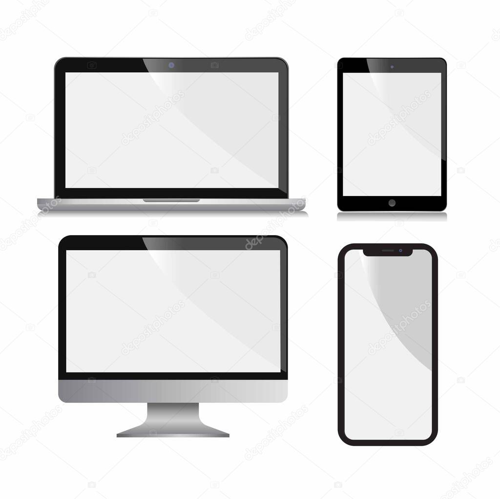 pc, smartphone, laptop, tablet with white blackground mockup template vector