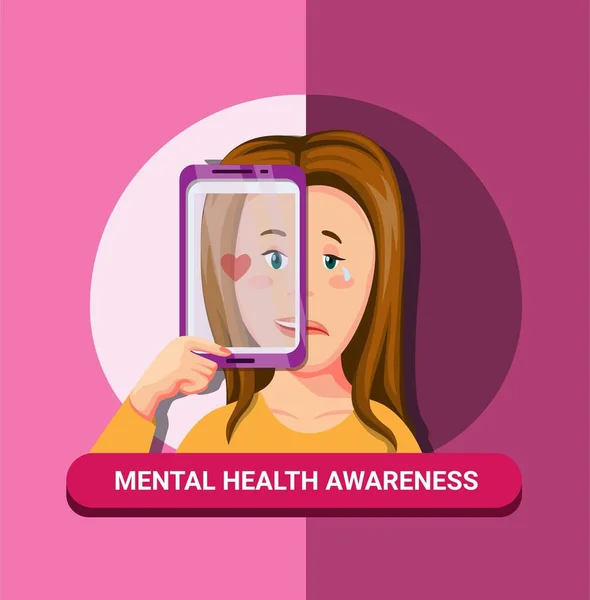 Sensibilisation Aux Maladies Mentales Avec Smartphone Social Media Addiction Cyberbullying — Image vectorielle