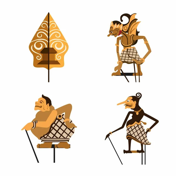 Wayang Alias Peluche Cuero Concepto Conjunto Colección Símbolo Marioneta Tradicional — Vector de stock