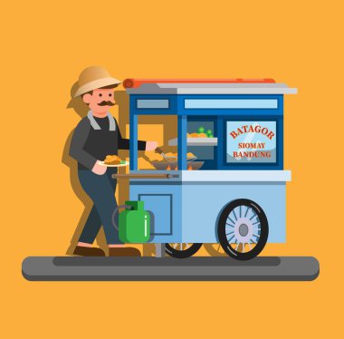 Batagor is traditional street food from Bandung Indonesia illustration concept in cartoon vector clipart