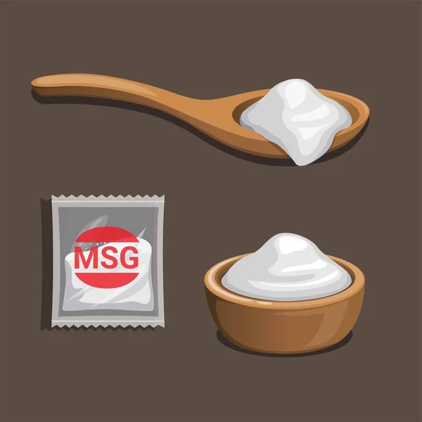 Msg Monosodium Glutamate Yiyecek Aromalı Ürün Seti Çizgi Film Illüstrasyon — Stok Vektör