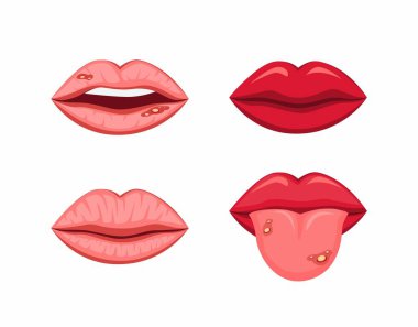 Mouth lips with tongue healthy and disease ulcer stomatitis symbol dental clinic health concept in cartoon illustration vector clipart