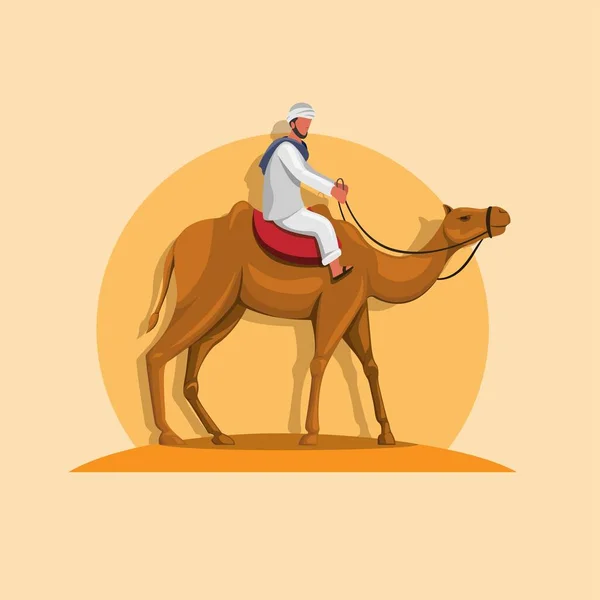 Arabe Homme Équitation Chameau Dans Sable Moyen Orient Asie Attraction — Image vectorielle