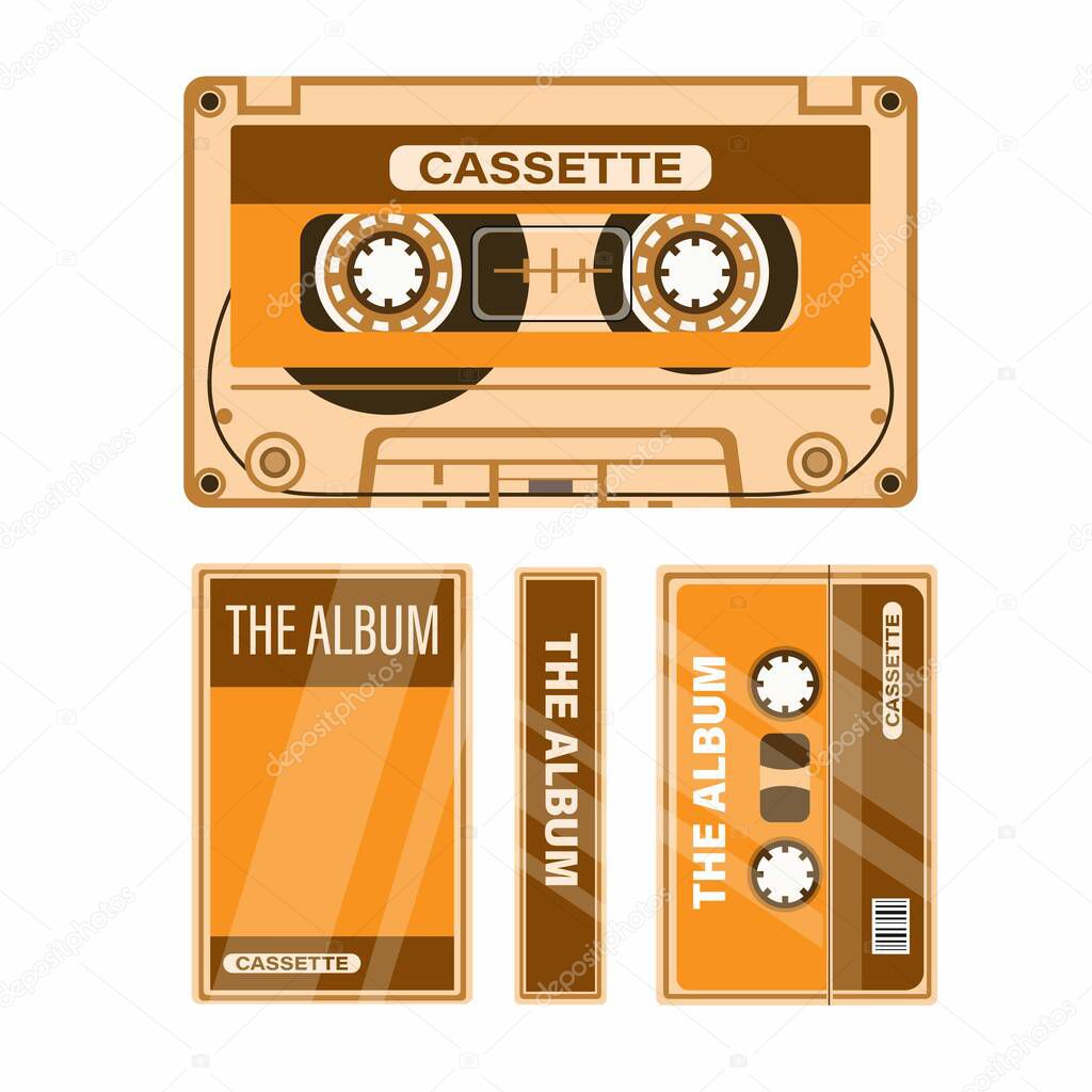 Cassette tape with case music object symbol set in cartoon illustration vector