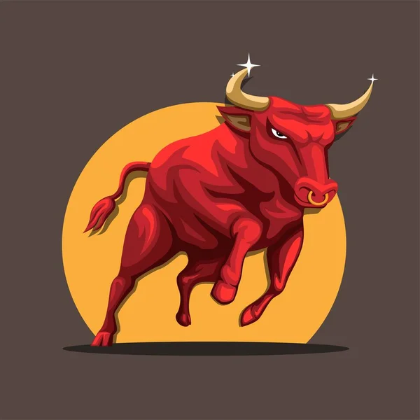 Red Buffalo Correr Símbolo Mascote Para Matador Touro Zodíaco Conceito — Vetor de Stock