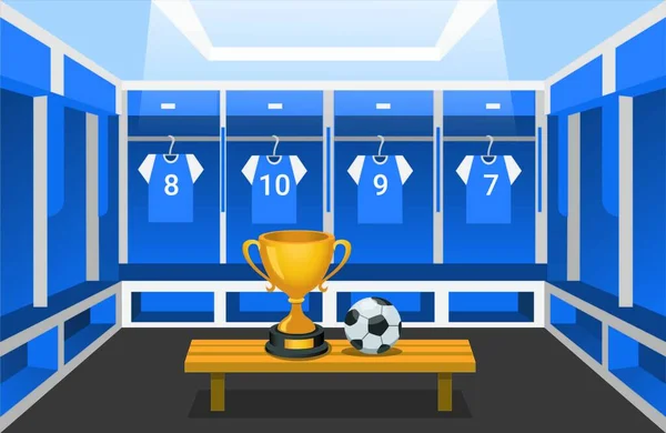 Soccer Locker Room Thropy Ball Wining Sport Team Club Scene — Stock Vector