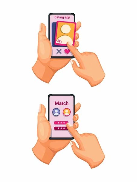 Dating App Smartphone Gest Symbol Set Tecknad Illustration Vektor — Stock vektor