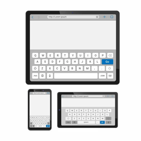 Smartphone Tablet Touch Keyboard Keypad Typing Browser Interface Template Mockup — Image vectorielle