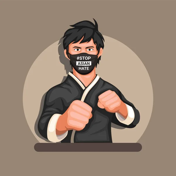 Martial Art Athlete Wearing Mask Stop Asian Hate Symbol Character — Image vectorielle