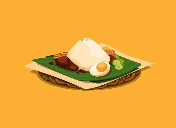 Riz Asiatique Traditionnel Avec Plat Accompagnement Servi Sur Feuille Banane — Image vectorielle
