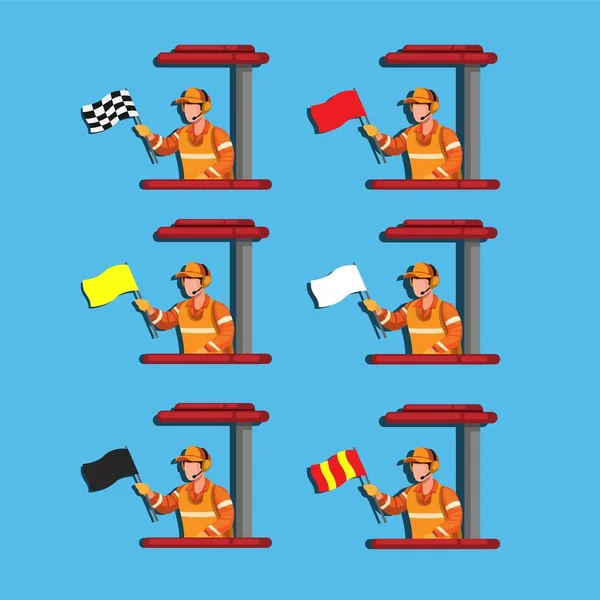 Marshall Wave Flag Racing Sport Instruction Symbol Set Cartoon Illustration — 图库矢量图片