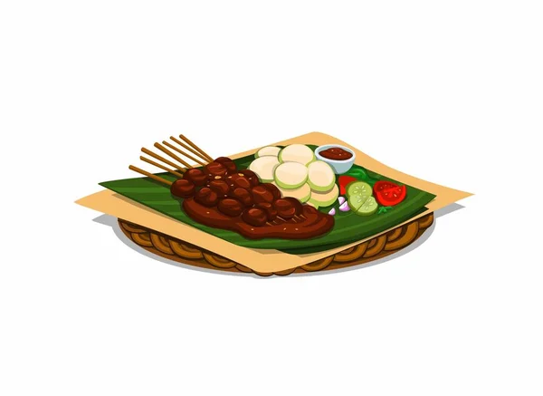 卡通画中印象派概念中的Satay传统食物在白色背景中的分离 — 图库矢量图片