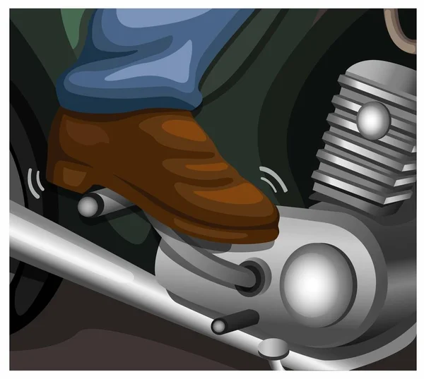 Kickstarter Auf Oldtimer Motorradanleitung Symbol Illustration Cartoon Vektor — Stockvektor