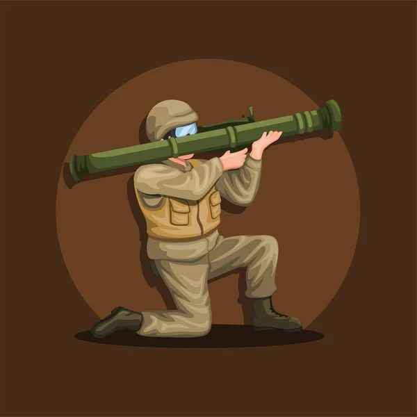 Soldado Agachado Sosteniendo Lanzacohetes Antitanque Militar Tropas Carácter Concepto Dibujos — Vector de stock