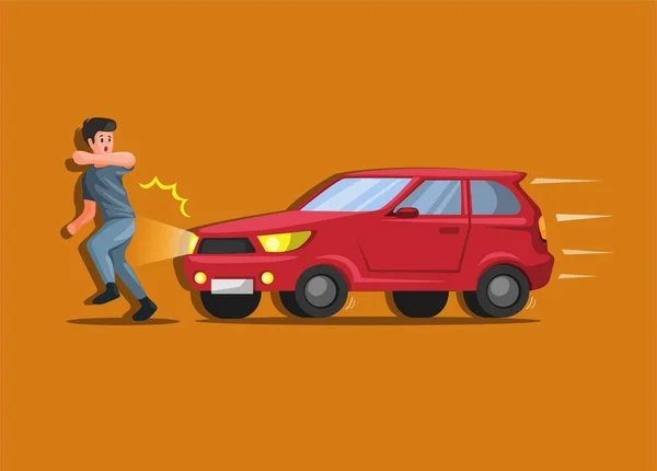 車のヒット人 ヒットし 車のクラッシュや事故イラスト漫画のベクトルを実行 — ストックベクタ